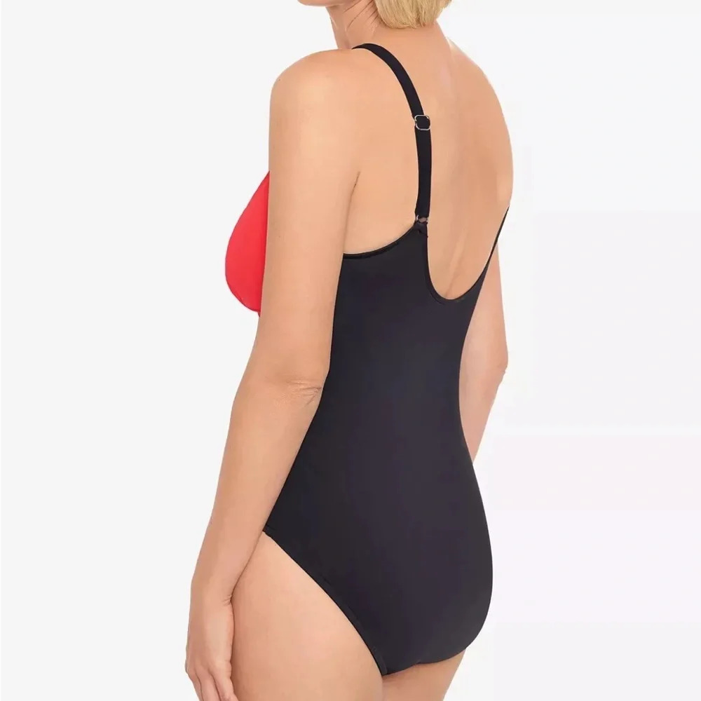 Swim Solutions Coral High‎ Neck Tummy Control One Piece Swimsuit 16 NWT - Picture 2 of 8